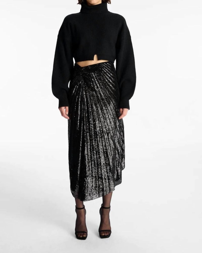Front of a model wearing a size 10 Tori Skirt In Black in Black by A.L.C.. | dia_product_style_image_id:347538